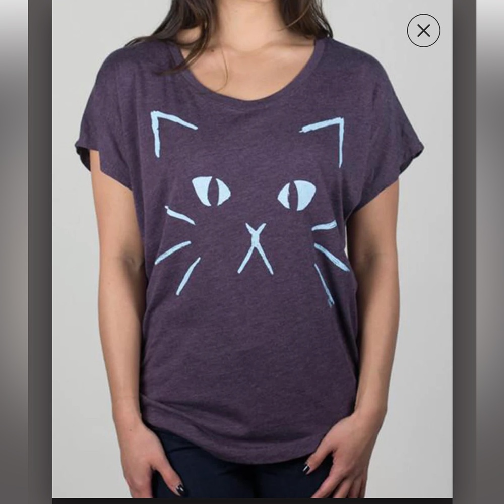 Choke Cat Face Shirt Top Tee Vintage Grey Purple Eye Dolman Blouse Kawaii Y2K L
